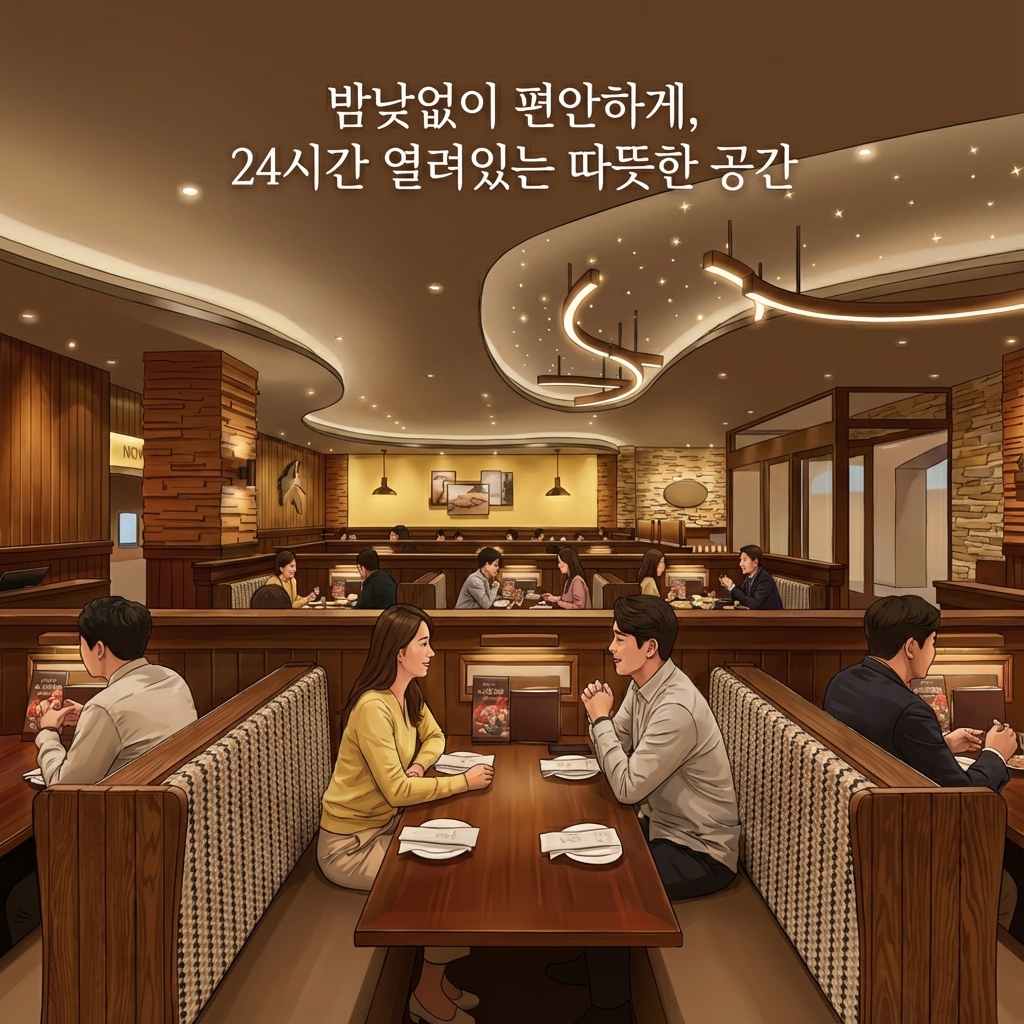 언제든 찾아와 즐기는 행복, {businessName}의 24시간 친절함