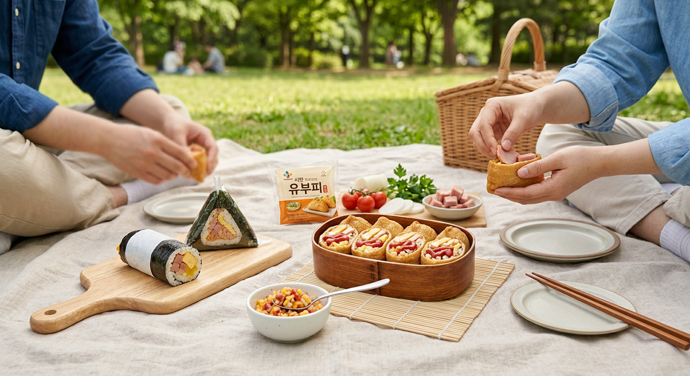 편의점 신상의 변신: 햄계란 케찹밥과 유부롤 조합